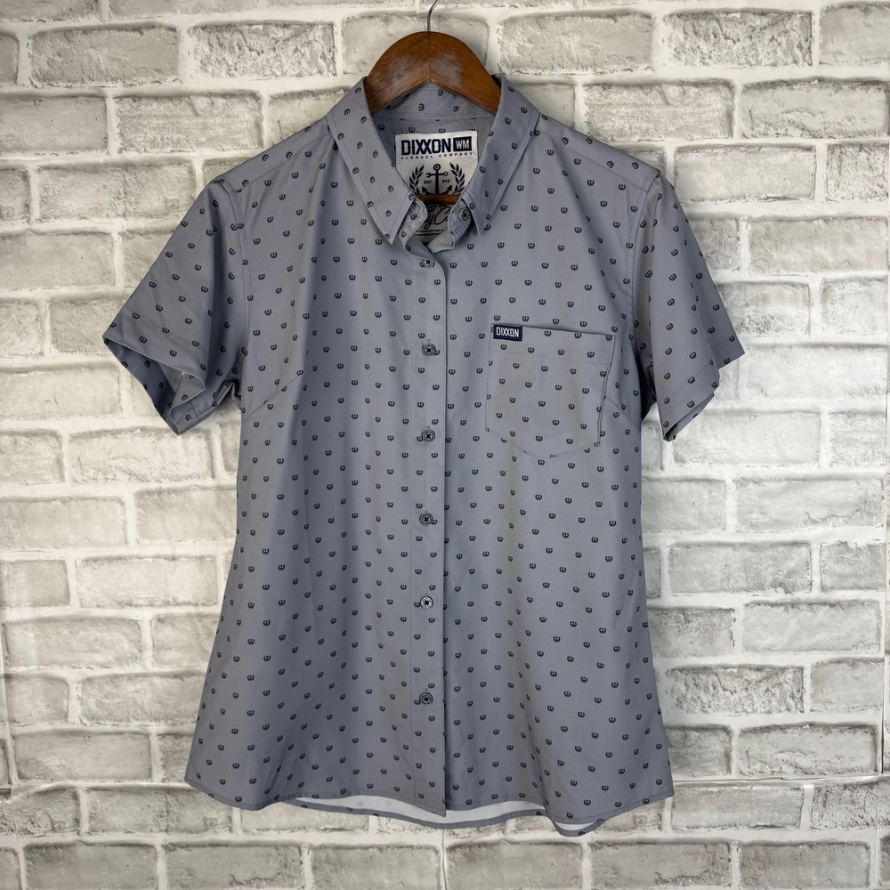 Dixxon Flannel Co Salty Crest Grey Nautical Anchor Womens MEDIUM Button Shirt